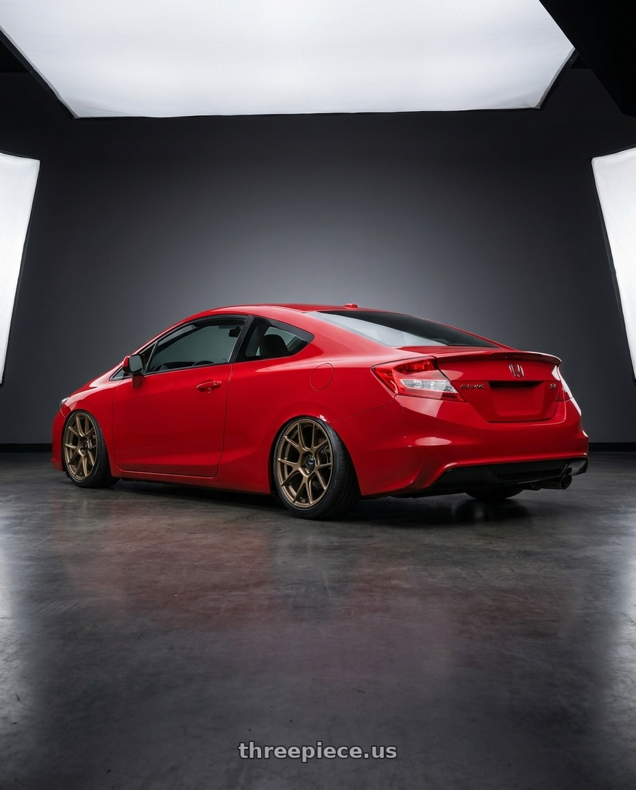 2015 Honda Civic Si with Konig Ampliform 5x114.3 18x8.5+35 Gloss Bronze wheels rear three quarter view slight stretch tires
