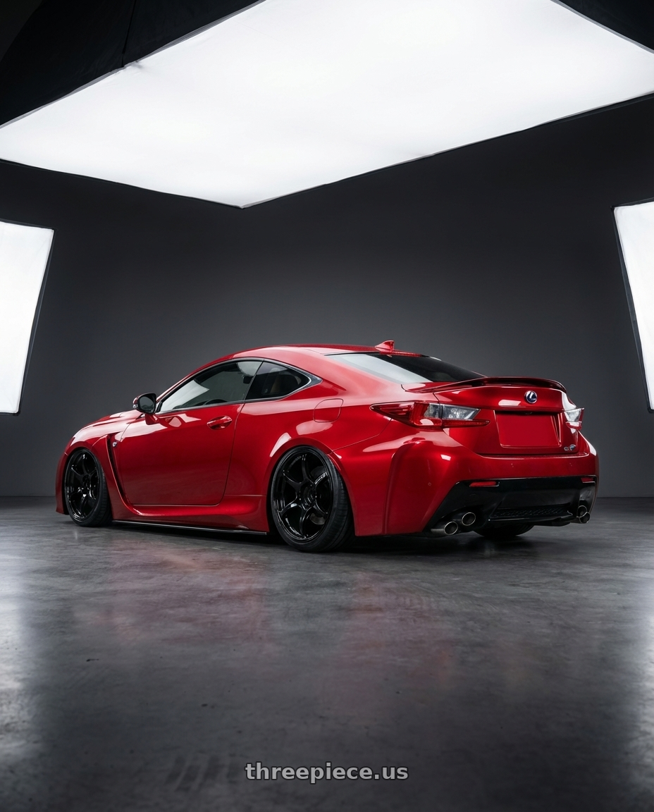 2018 Lexus RC F with Advan RGIII 5x114.3 19x10.5+15 Gloss Black wheels rear three quarter view slight stretch tires