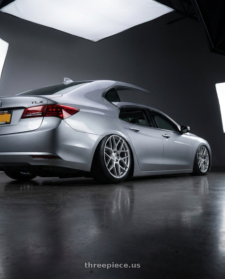 2019 Acura TLX with Aodhan AFF2 5x114.3 20x9+32 Gloss Silver Machined Face wheels rear three quarter view slight stretch tires