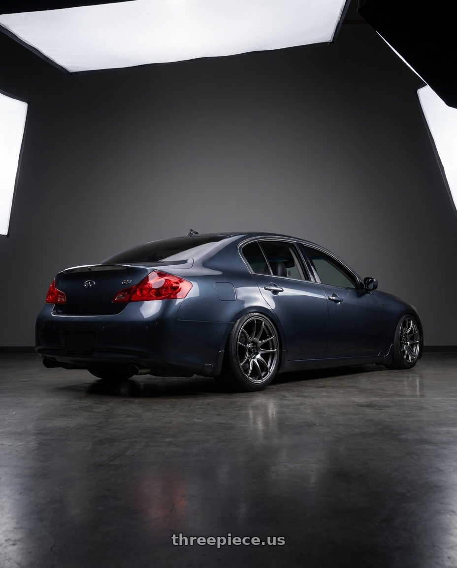 2008 INFINITI G35 with Vors TR4 5x114.3 17x8  +35 Hyper Black wheels rear three quarter view square tires