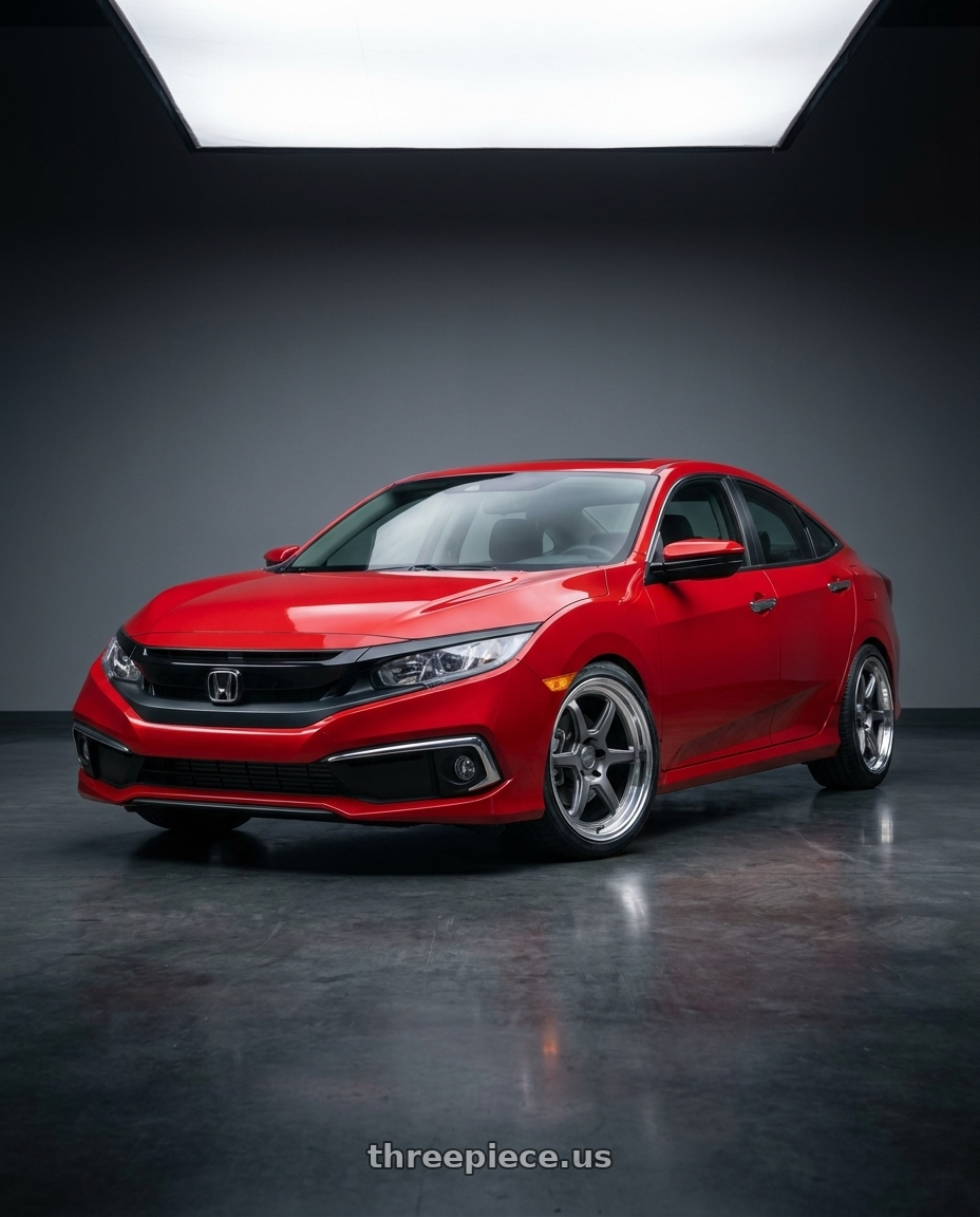 2021 Honda Civic with Kansei K14G Roku 5x114.3 18x9.5 22 Grey and Machined Lip wheels