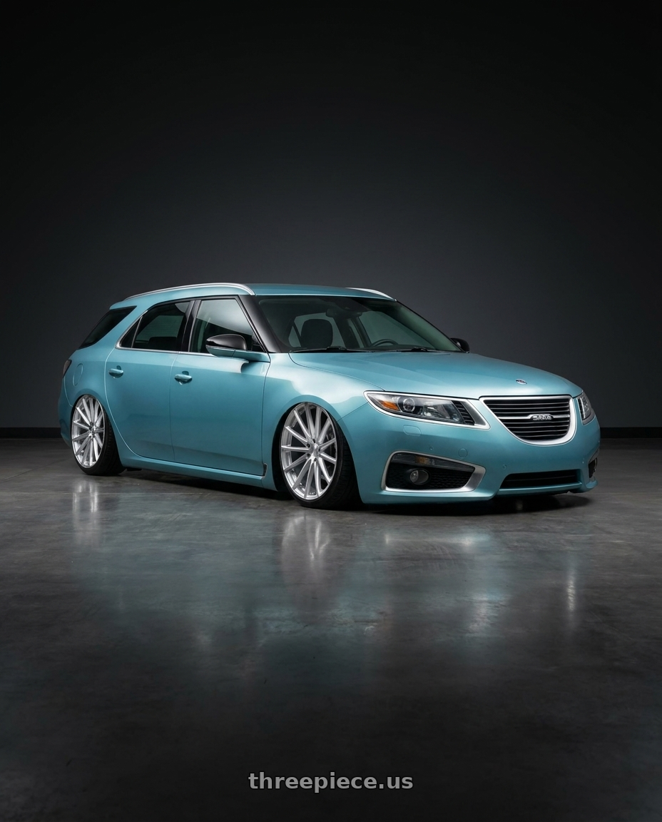 2011 Saab ng 95 sportcombi tiffany blue with OHM PROTON 5X120 18X8.5 +30 SILVER W/ MIRROR FACE wheels