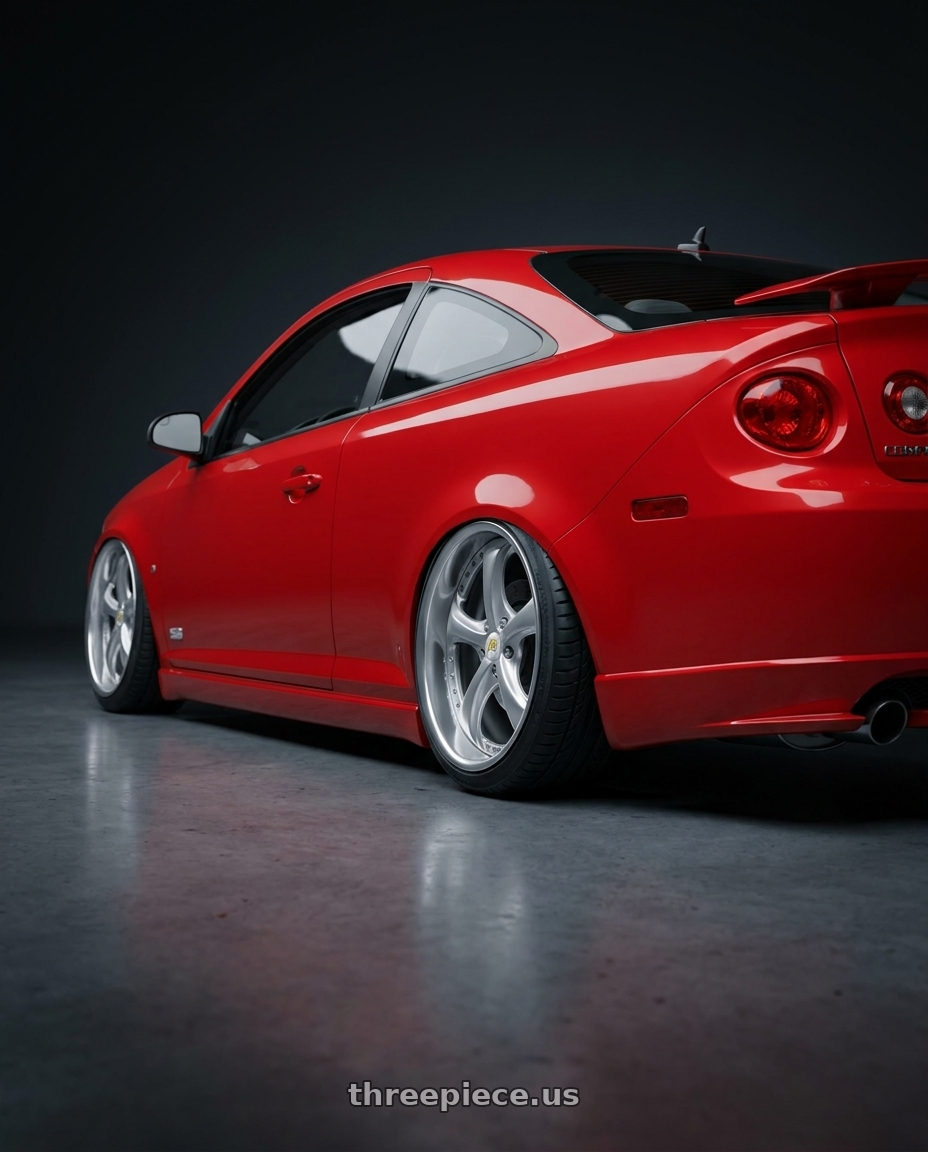 2007 Chevy Cobalt SS with Work Wheels VS-KF 5x110 19x7.5+40 Light Grey Silver O Disk FULL REVERSE wheels rear three quarter view extreme stretch tires