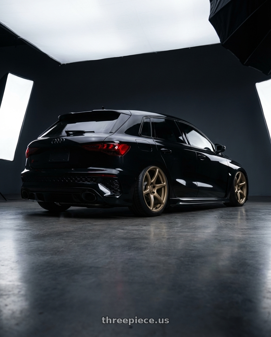 2022 Audi RS3 8Y with Kansei K11B Tandem 5X112 19x10.5 22 Bronze wheels rear three quarter view slight stretch tires