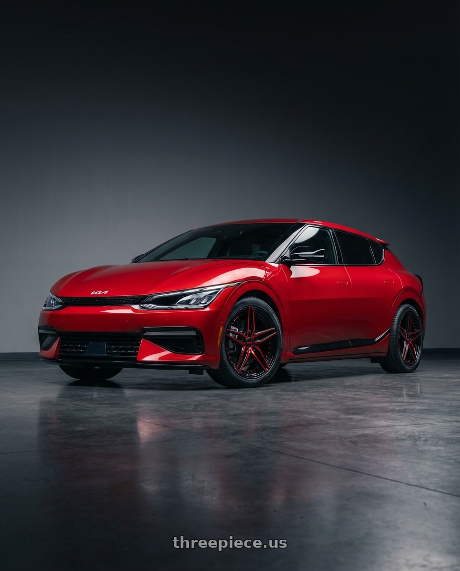 2022 Kia EV6 with MARQUEE WHEELS M3259 5x108 20x9+35 BLACK / RED wheels