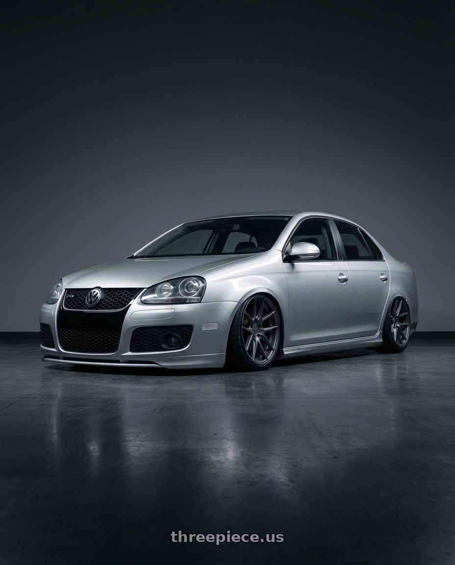 2009 Volkswagen Jetta GLI MK5 with Niche 1PC M116 MISANO 5X112 18X8 +42 MATTE GUN METAL wheels front three quarter view stanced stance