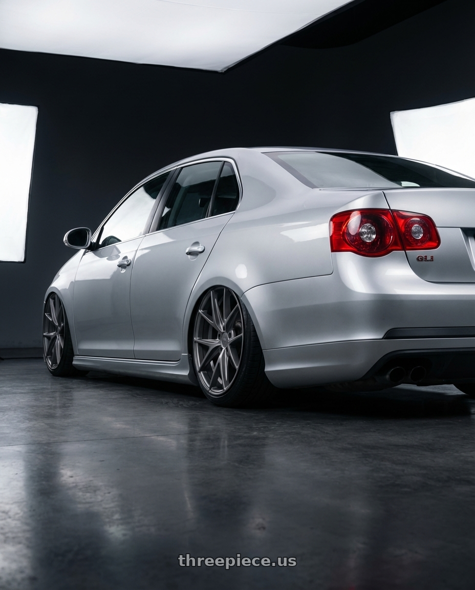 2009 Volkswagen Jetta GLI MK5 with Niche 1PC M116 MISANO 5X112 18X8 +42 MATTE GUN METAL wheels rear three quarter view slight stretch tires