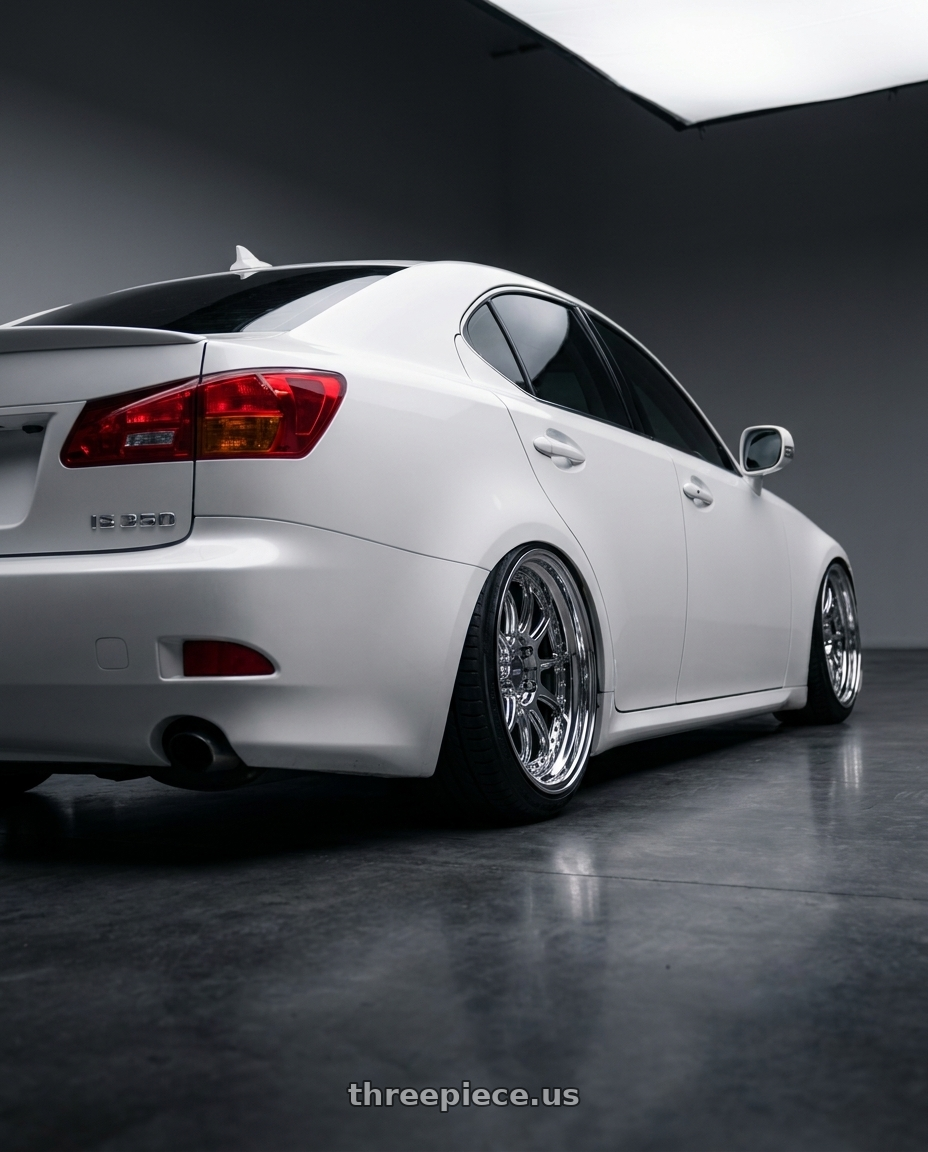 2008 lexus is350 with ESR Wheels CS12 5x114.3 18x9.5 +35 Vacuum Chrome wheels rear three quarter view slight stretch tires