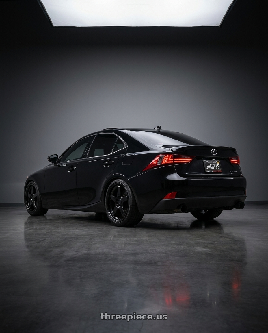 2015 Lexus is250 with KATANA RACING KR03 5x114.3 18x8 +40 Glossy Black wheels rear three quarter view square tires