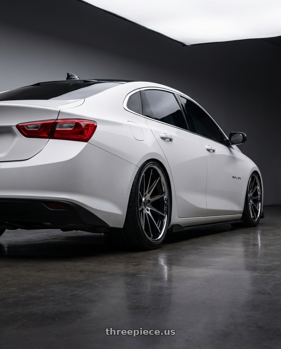 2020 Chevy Malibu with Rohana RFC10 5x114.3 20x9+35 Machine Black/Chrome Lip wheels rear three quarter view square tires