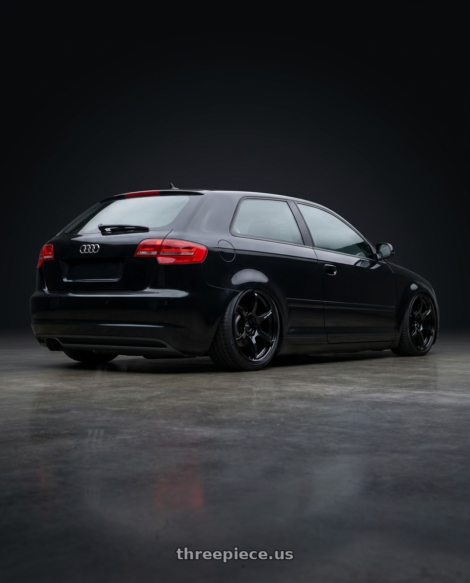 2012 Audi A3 8P with Advan RGIII 5x112 18x8+42 Gloss Black wheels rear three quarter view slight stretch tires