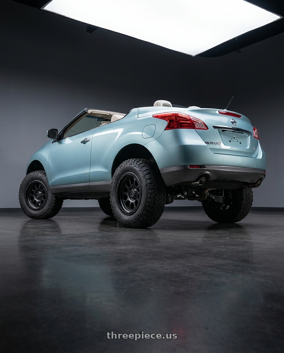 2014 Nissan Murano CrossCabriolet with LOCK OFFROAD 50CAL 5x127 20x9 +0 Matte Black W Matte Black Ring wheels rear three quarter view meaty tires