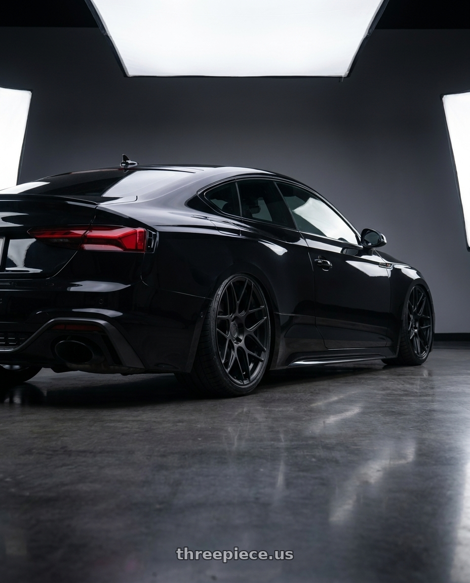 2022 Audi RS5 with Aodhan AFF2 5x112 20x9+30 Matte Black wheels rear three quarter view slight stretch tires