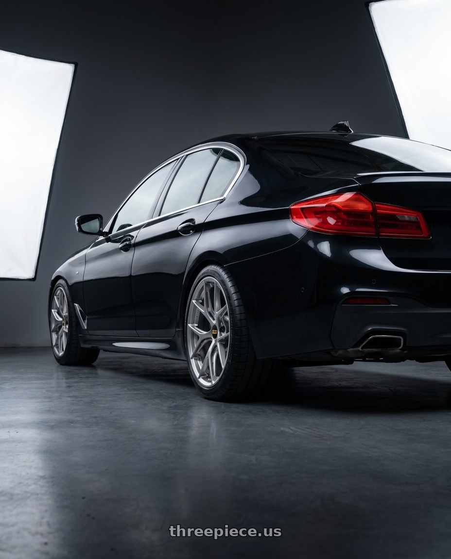 2019 BMW 5 series  with BBS FIR Center Lock 20x12 +44 wheels rear three quarter view square tires