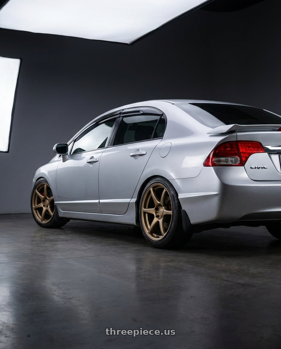 2009 honda civic si sedan  with Kansei K11B Tandem 5x114.3 18x8.5 35 Bronze wheels rear three quarter view slight stretch tires