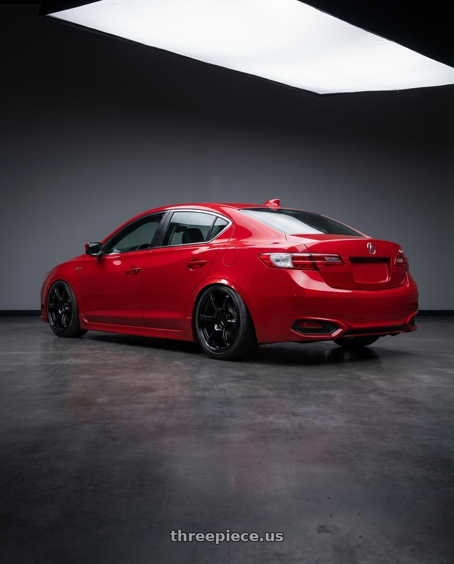 2012 Acura ILX with Advan RGIII 5x114.3 18x9.0+25 Gloss Black wheels rear three quarter view slight stretch tires