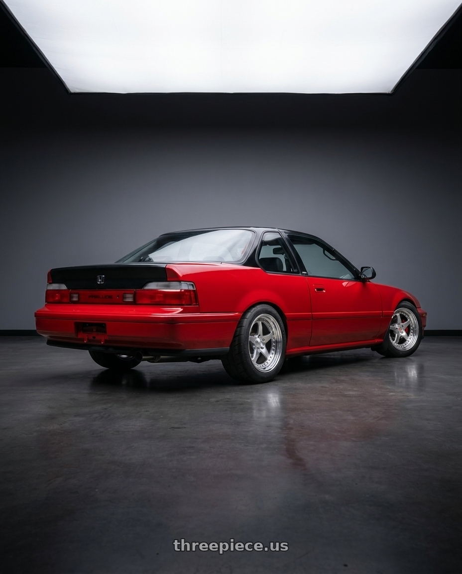 1991 Honda prelude with CCW SA50 4x100 16x7 +25 Polished wheels rear three quarter view meaty tires