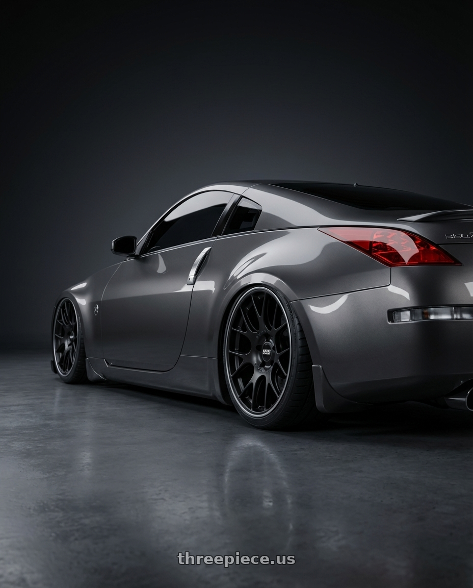 2004  Nissan 350z  with BBS CH-R Center Lock 20x12 +44 Satin Black Polished Rim Protector wheels rear three quarter view square tires