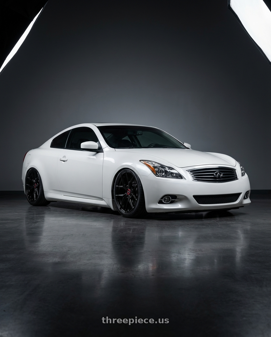 2014 Infiniti G37 Coupe with Vossen HF-5 19x9.5 / 5x114.3 / ET40 / Deep Face / 73.1 - Gloss Black Wheel - HF5-9N63 wheels front three quarter view stanced stance