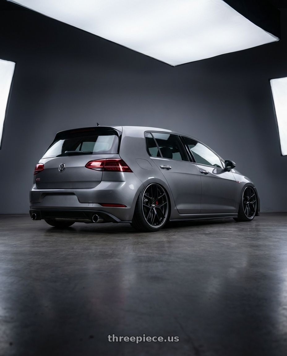 2019 Volkswagen GTI MK7 with BBS CC-R 5x112 19x8.0+27 Satin Black wheels rear three quarter view slight stretch tires