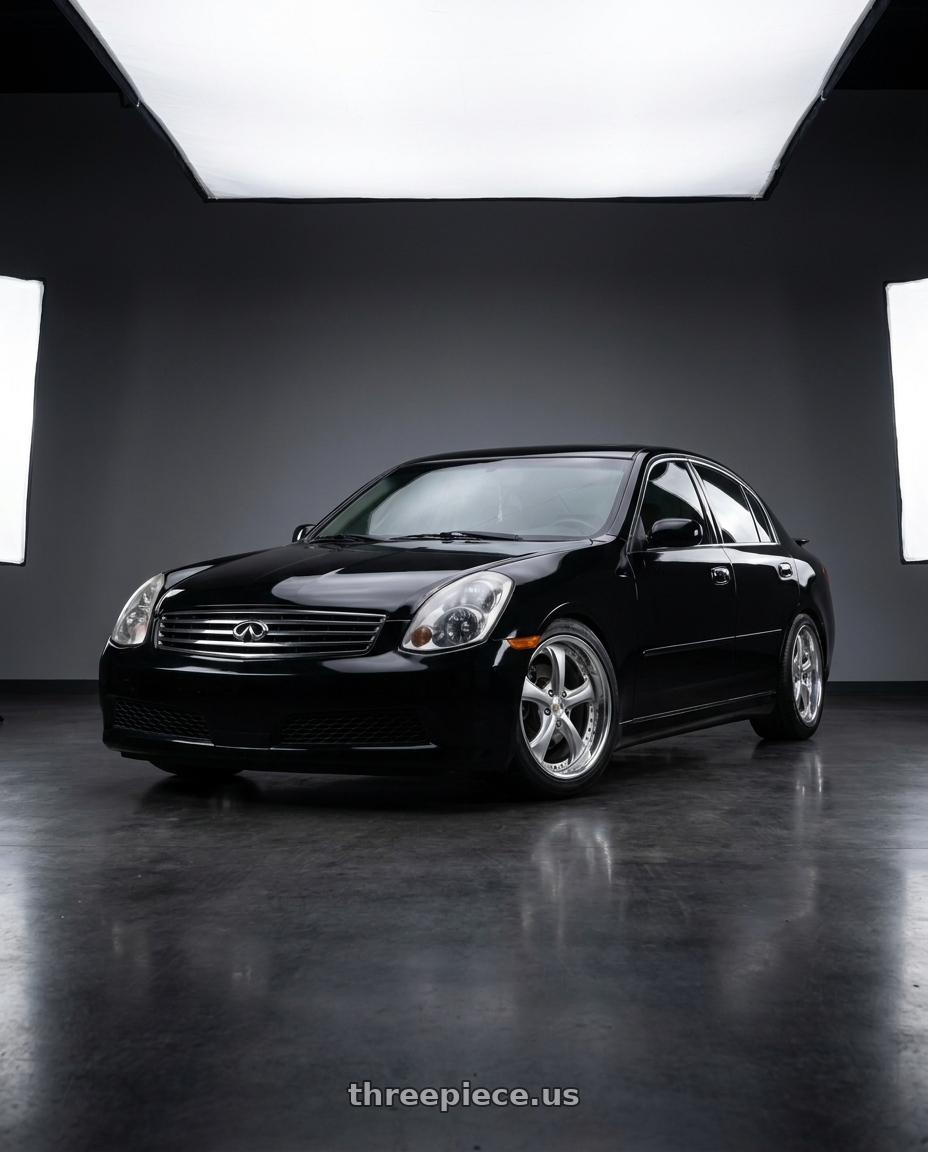 2003 Infiniti g35 with Work Wheels VS-KF 5x114.3 18x9.5+21 Light Grey Silver A Disk FULL REVERSE wheels