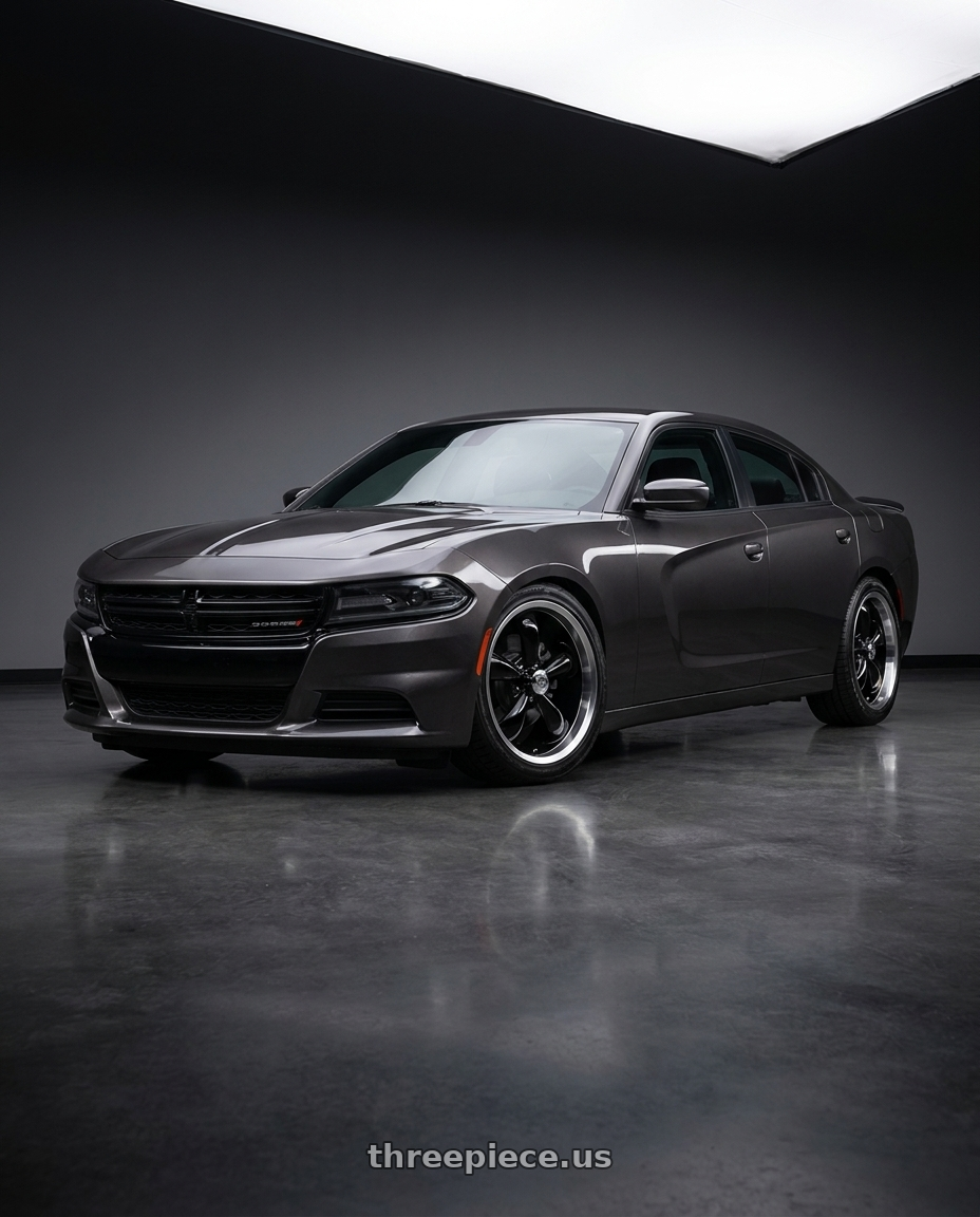 2021 Dodge Charger SXT with Vision American-Muscle 142 Legend 5x115 18x8.5+20 Gloss Black Machined Lip wheels