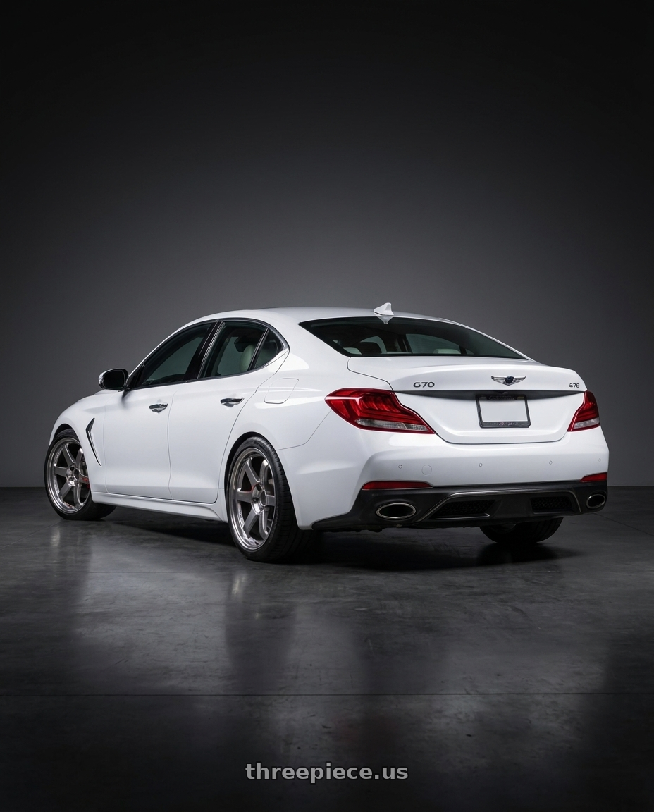 2019 Genesis G70 with Volk Racing TE37SL 5x112 19x9.5 +22 FORMULA SILVER wheels rear three quarter view square tires