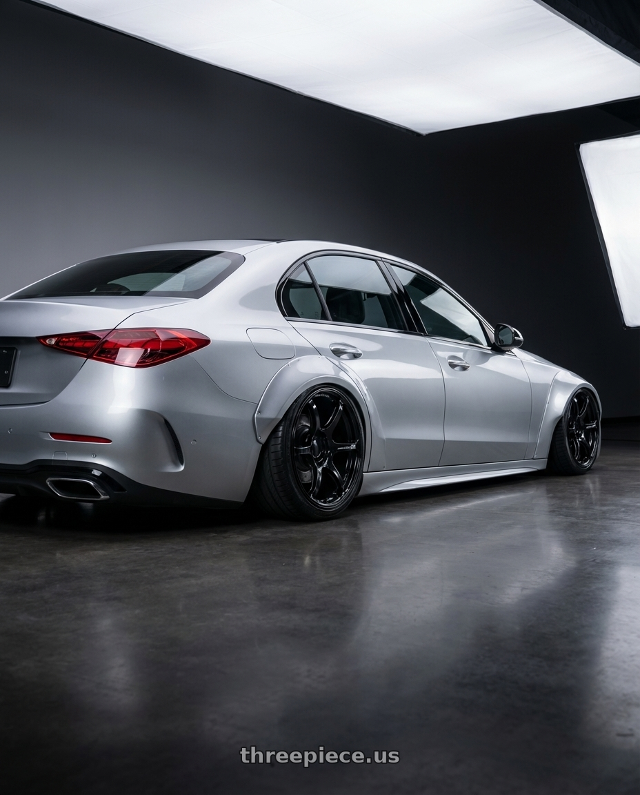 2022 Mercedes-Benz C-Class W206 with Advan RGIII 5x112 19x8.5+45 Gloss Black wheels rear three quarter view slight stretch tires