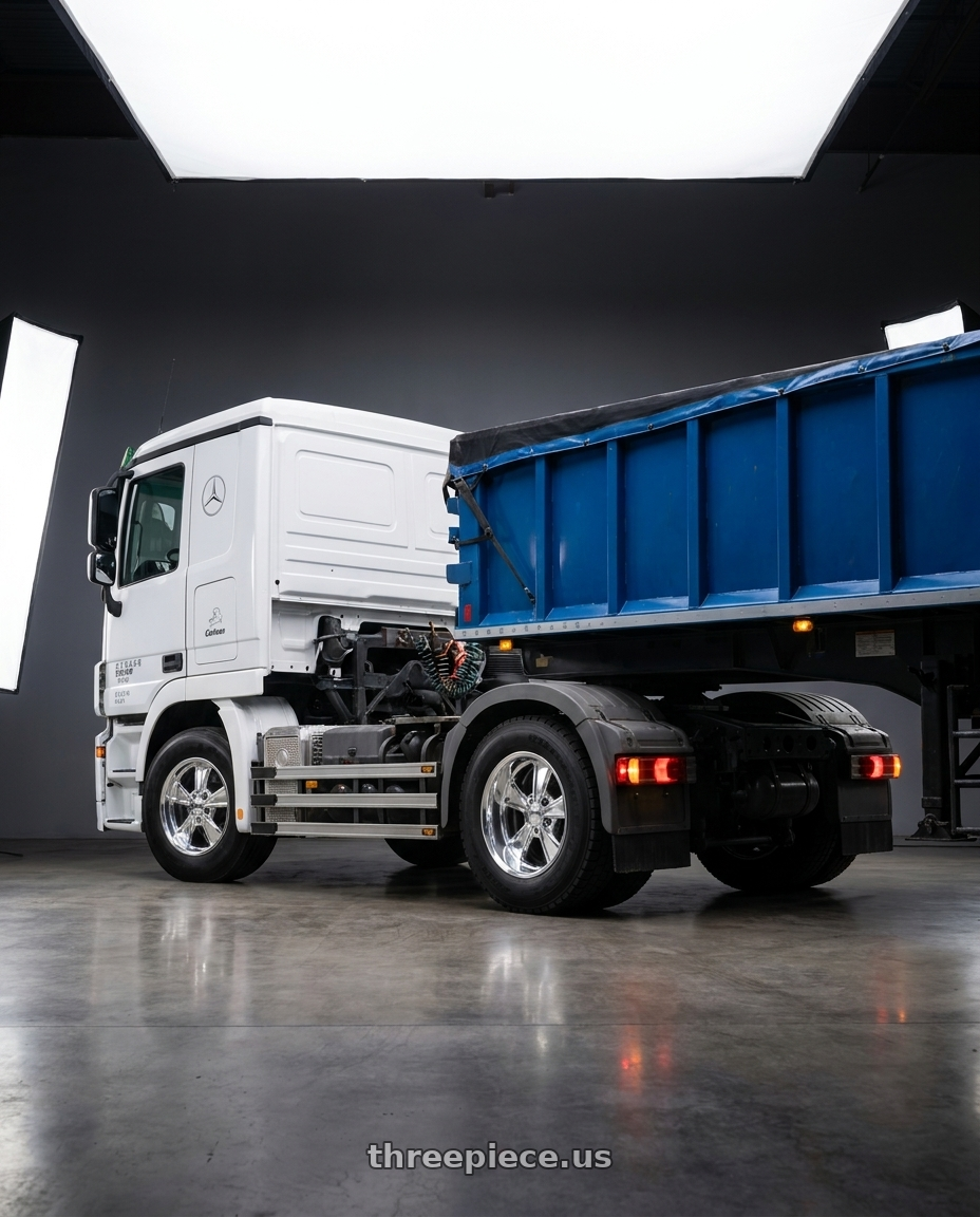 benz actros 2040 with Boyd Coddington BC2P Speedster 5x114.3 18x7 +0 High Polish wheels rear three quarter view square tires