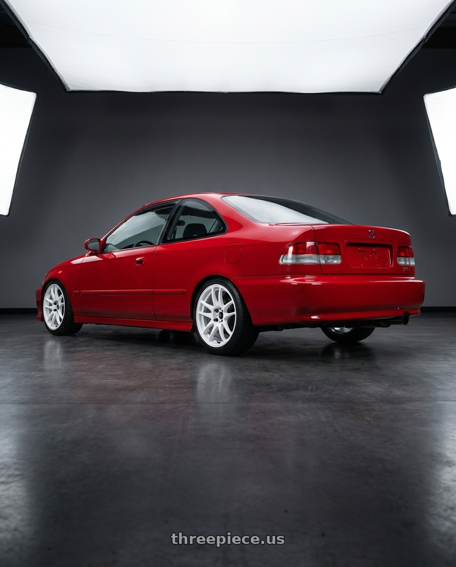 2000 Honda Civic Si Milano with Work Emotion Cr Kiwami 4x100 17x7 +38 White wheels rear three quarter view square tires