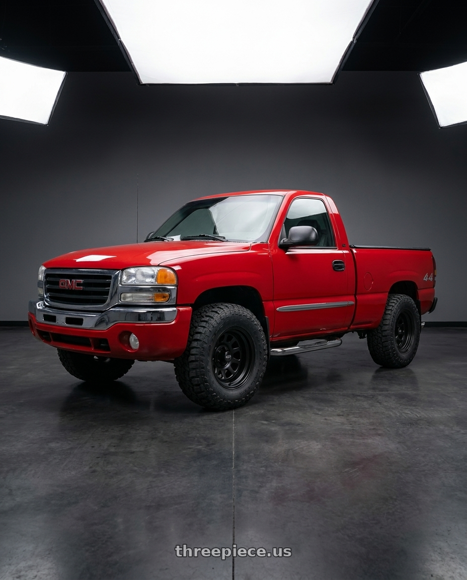 2004 gmc sierra 1500 fire with Black Rock 942B Black D-Window 6x139.7 16x8 13 Matte Black wheels