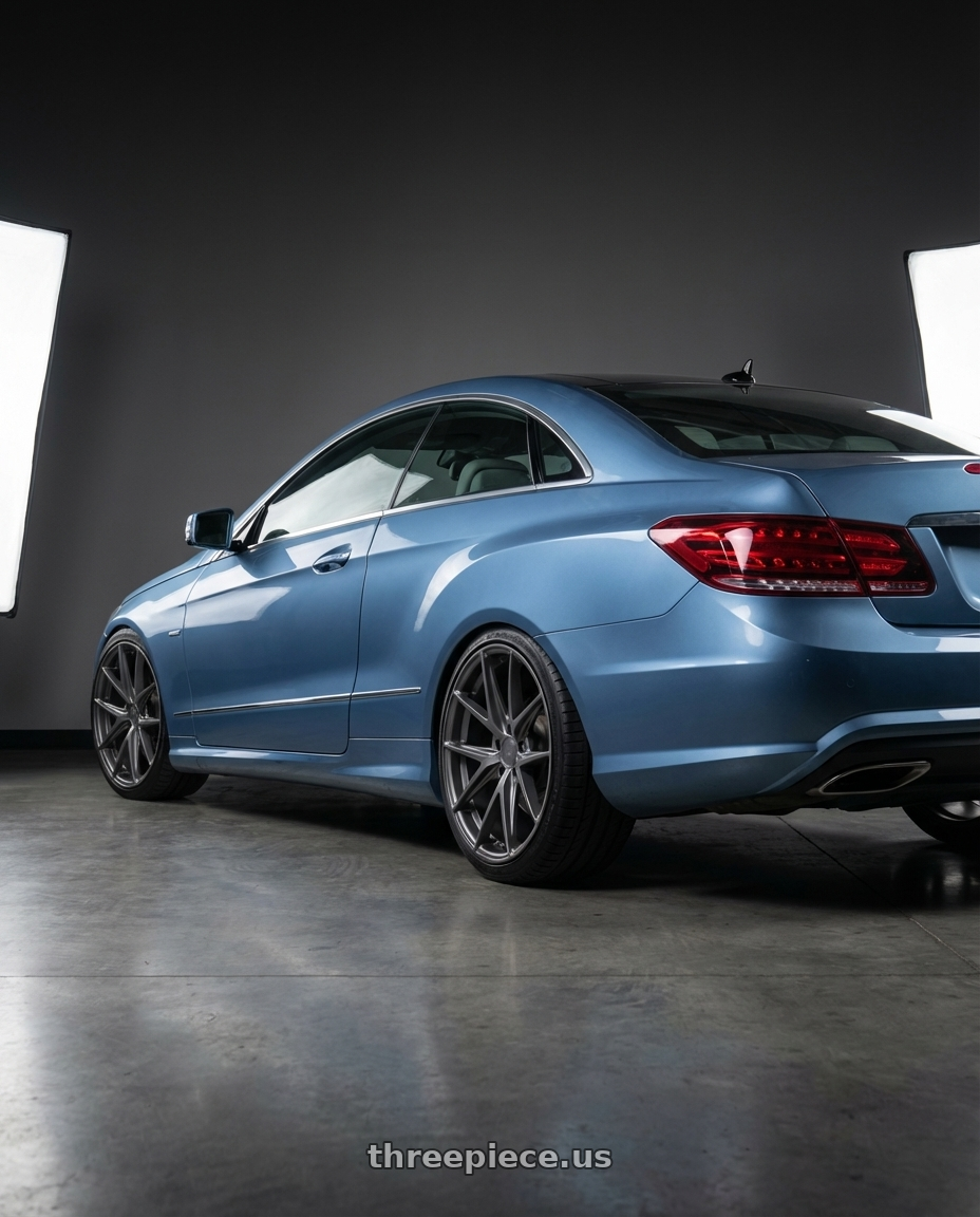 2014 Mercedes-Benz E-Class Coupe C207 with Niche 1PC M116 MISANO 5X112 19X9.5 +50 MATTE GUN METAL wheels rear three quarter view square tires