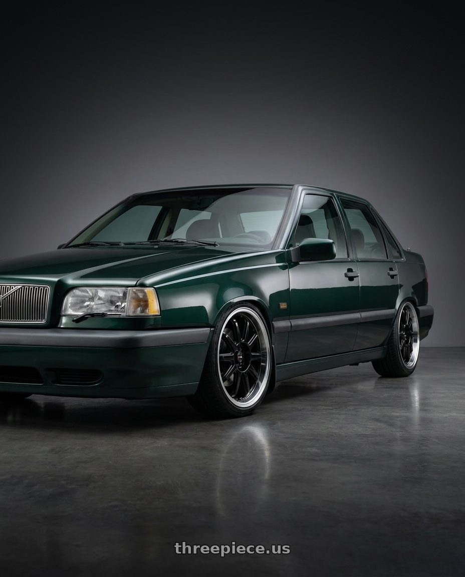 1993 Volvo 850 GLT with Vors SP2 4x108 17x8 +35 Gloss Black wheels front three quarter view stanced stance