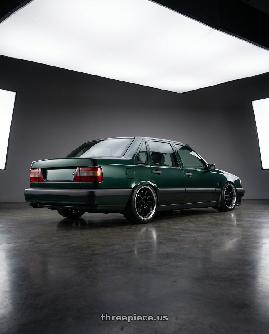 1993 Volvo 850 GLT with Vors SP2 4x108 17x8 +35 Gloss Black wheels rear three quarter view slight stretch tires