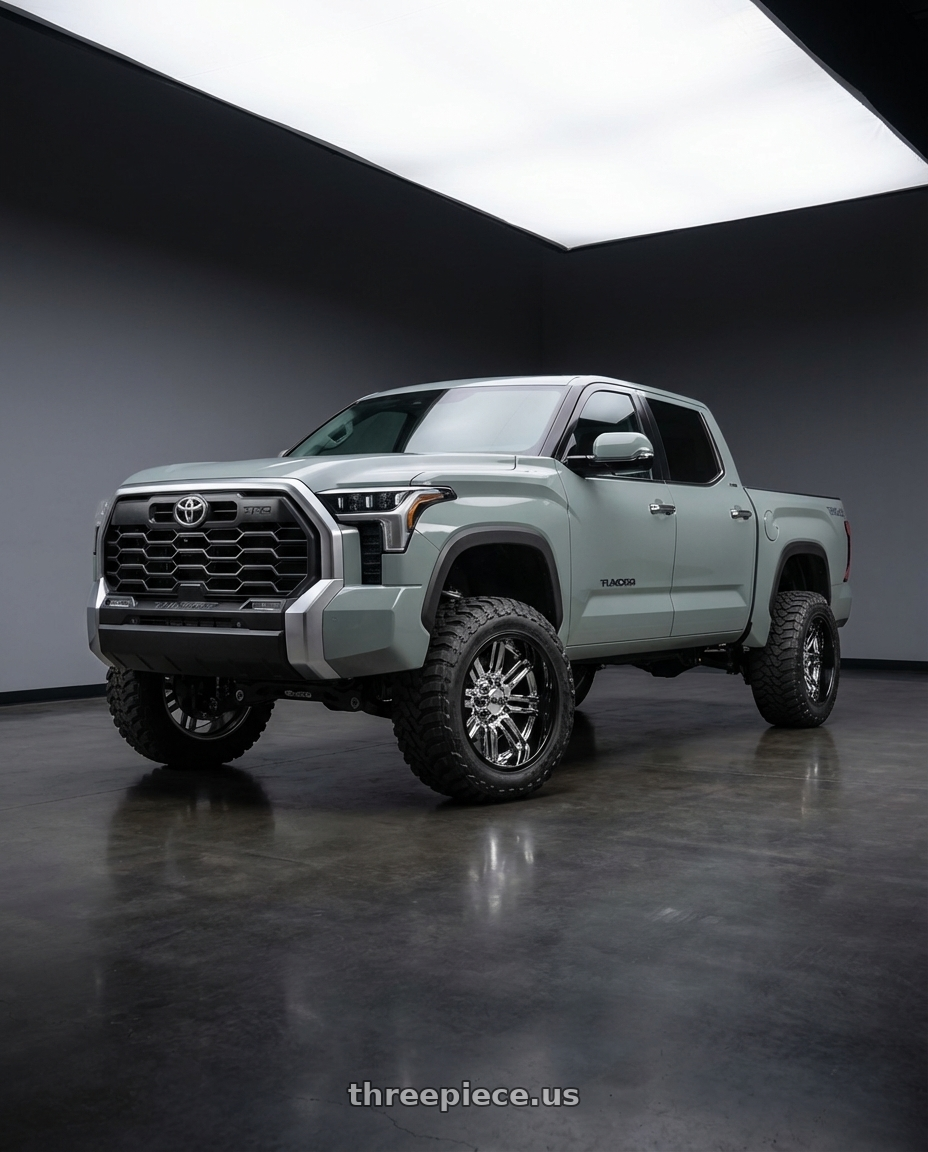 2024 Toyota Tundra with Moto Metal MO202 6X139.7 22X10 -18 CHROME CENTER GLOSS BLACK MILLED LIP wheels