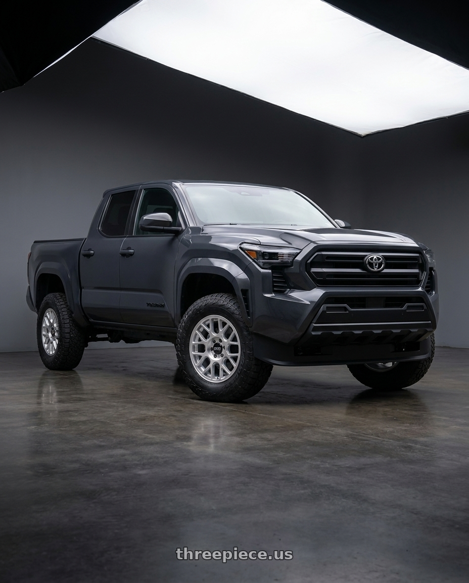 toyota tacoma 4th gen 2024 sr rwd with KMC KM730 HATCHET 6X139.7 17X8.5 -10 GLOSS SILVER W/ MACHINED FACE wheels