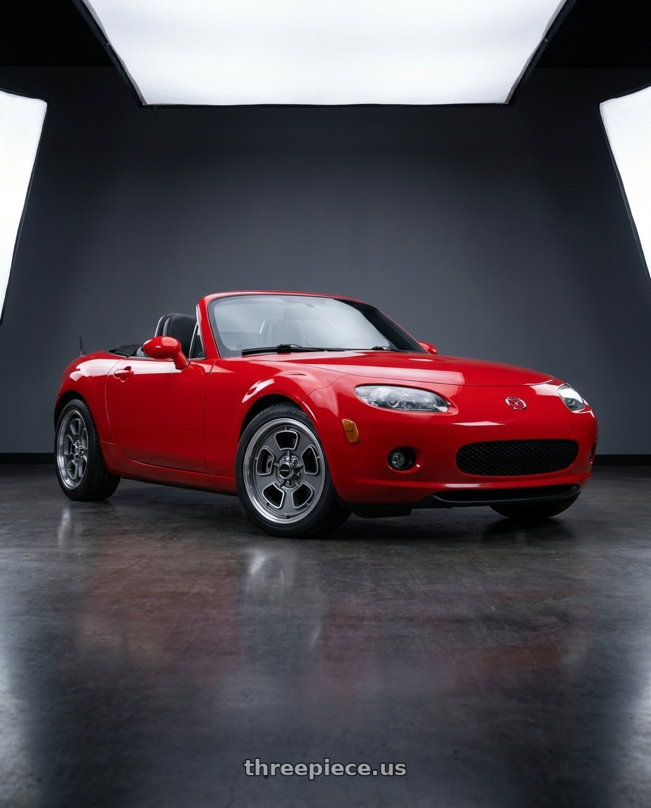 2007 Mazda Miata with Vision American-Muscle 148 Shift 5x114.3 15x7-7 Satin Grey Machined Face/Lip wheels