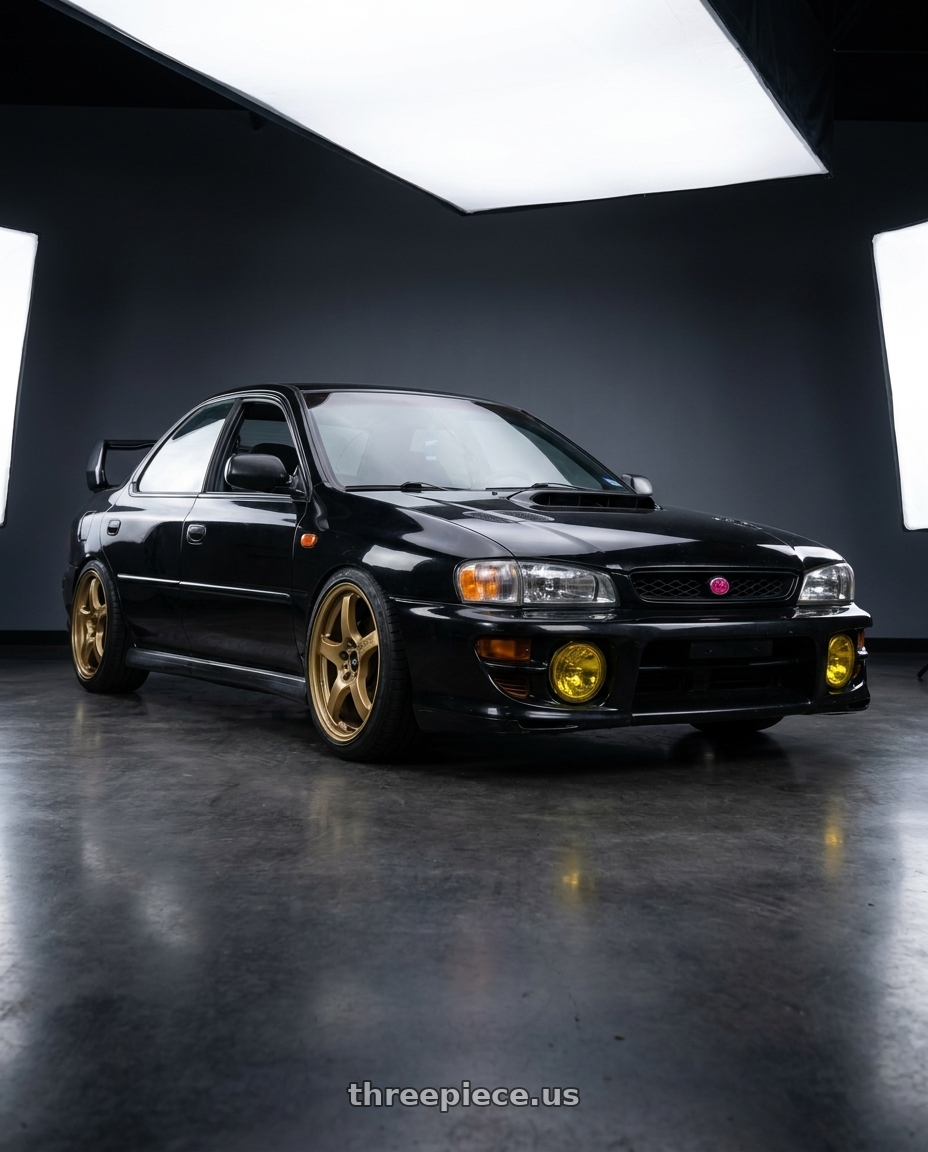 1998 Subaru Impreza GC8 with Gram Lights 57CR 5x100 17x9 +38 Almite Gold wheels