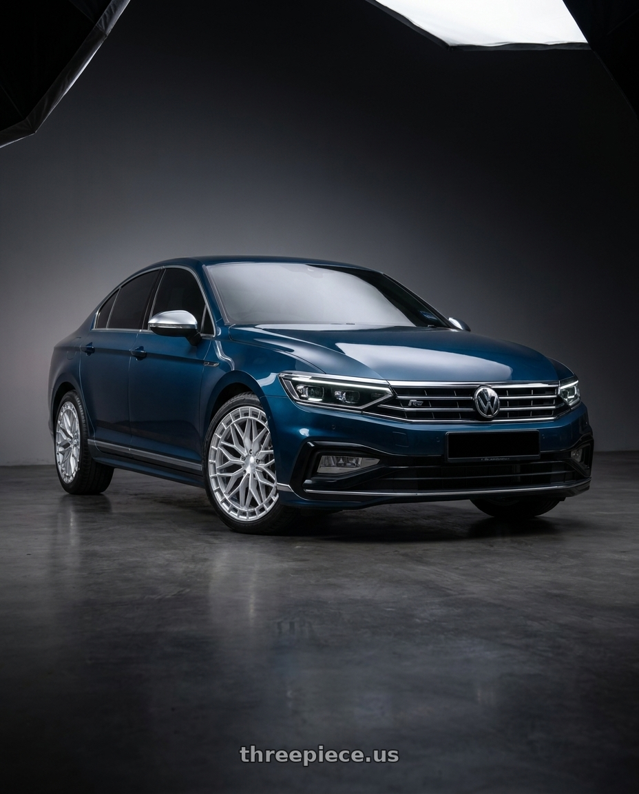 2022 Volkswagen Passat B8.5 3G R-Line, Aquamarine Blue Metallic with KATANA RACING KR12 5x112 20x8.5 +40 Glossy Silver Machine Face wheels