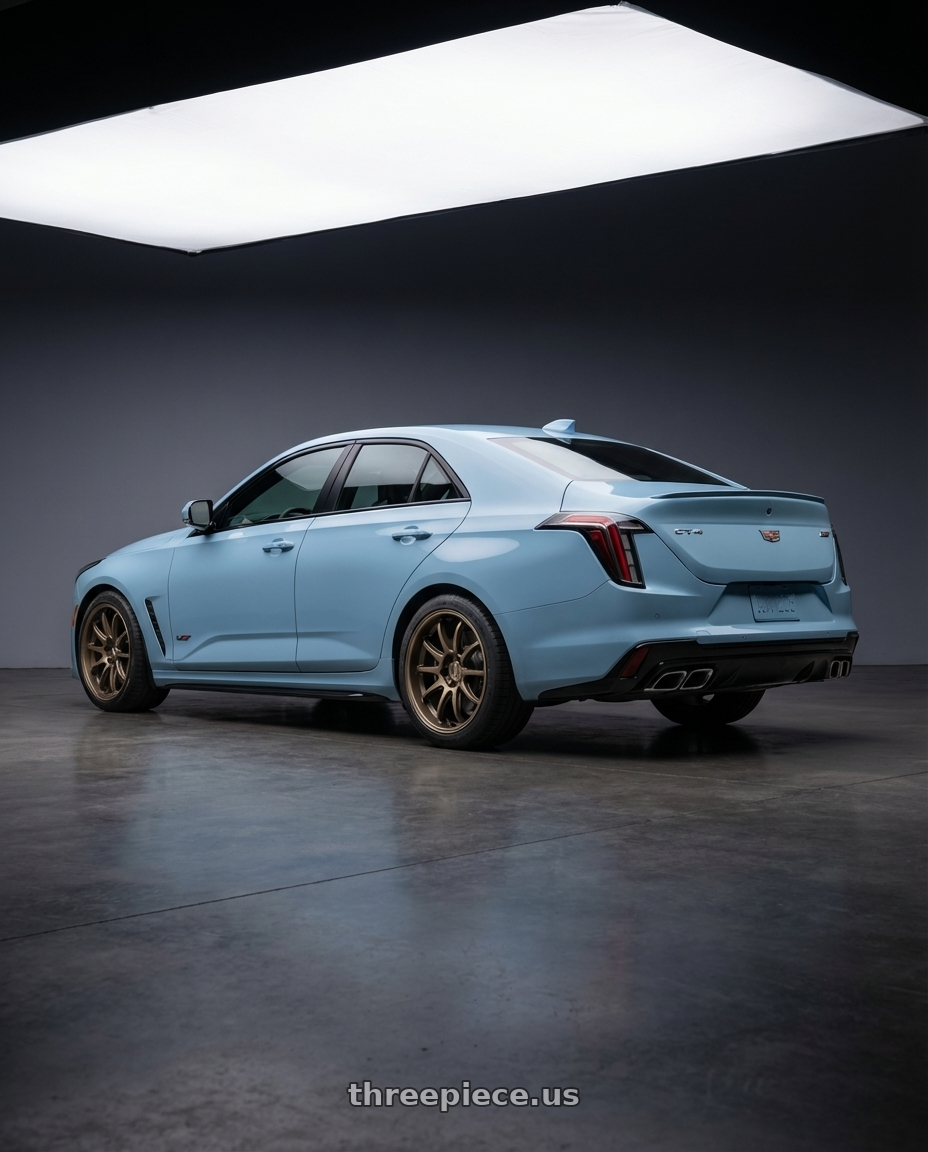 2026 Cadillac ct4v blackwing  with Work Emotion D9r 5x100 18x9.5 +30 Matte Bronze wheels rear three quarter view square tires