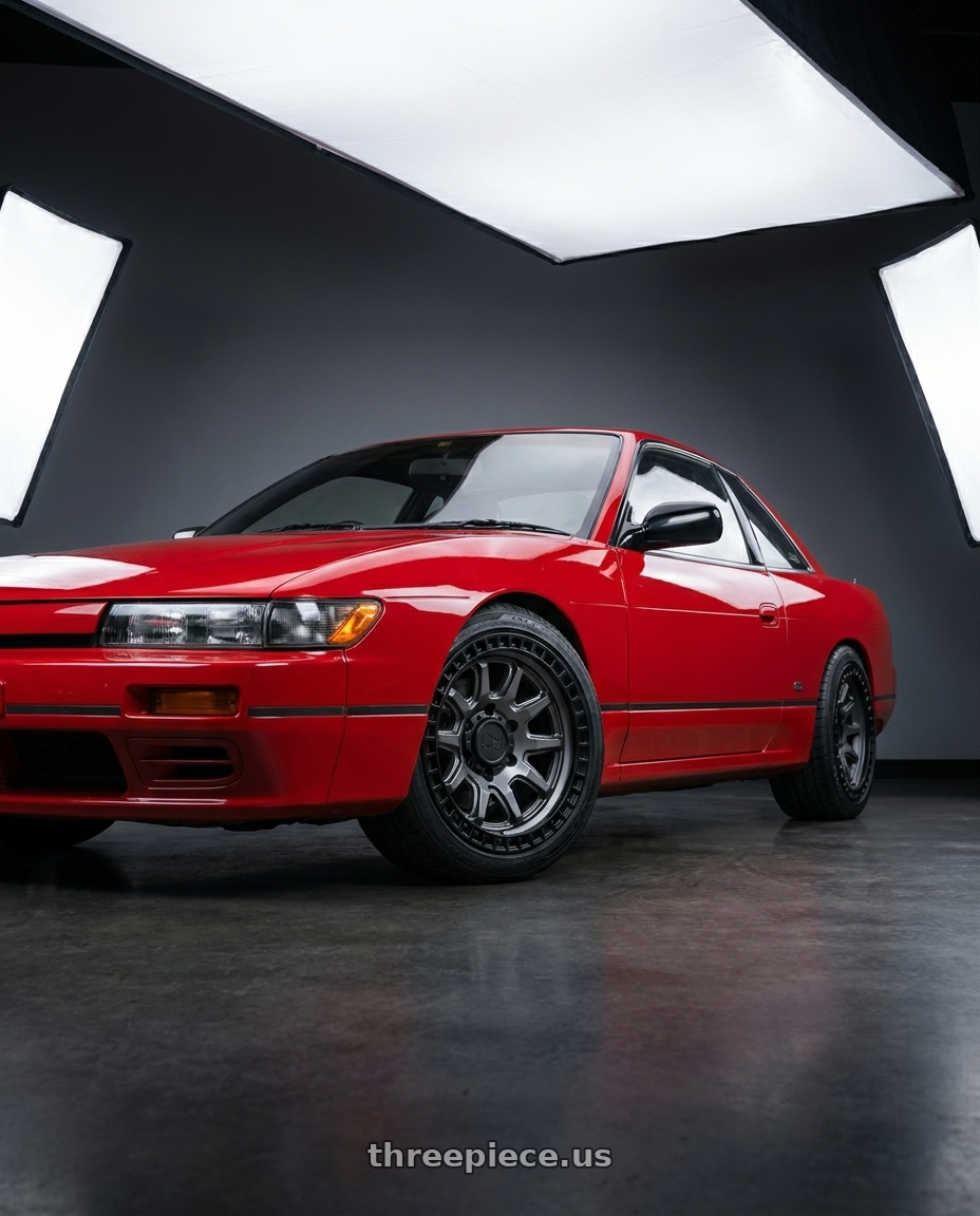 Nissan 240sx 1999 with Black Rhino CALICO 5X127 17X8.5 +34 MATTE GUNMETAL W/ MATTE BLACK LIP wheels