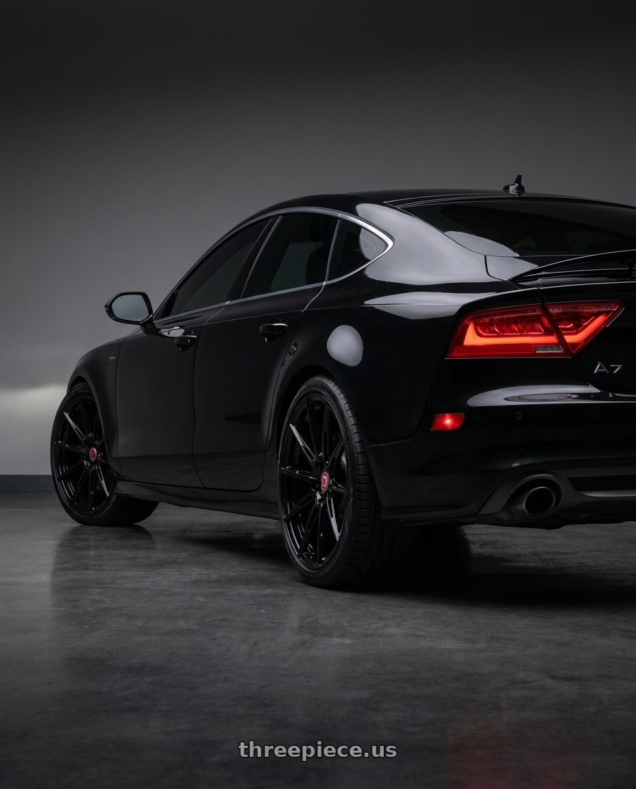 2012 audi a7 with Avant Garde F07R 5x120 20x9 +34 Gloss Black wheels rear three quarter view square tires