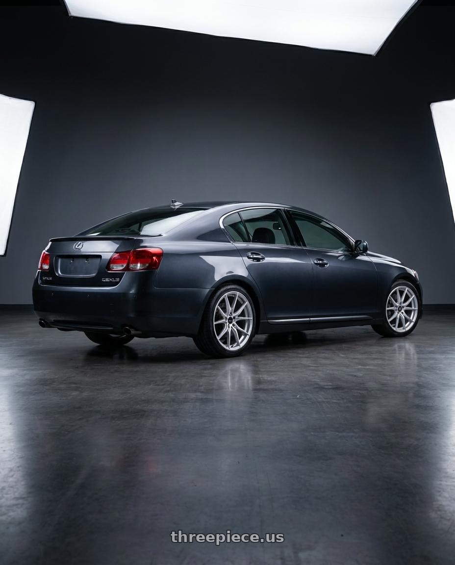 2005 lexus gs with Advanti Racing 80S Hybris 5x114.3 18x8 +45 Silver with Machined Face wheels rear three quarter view square tires