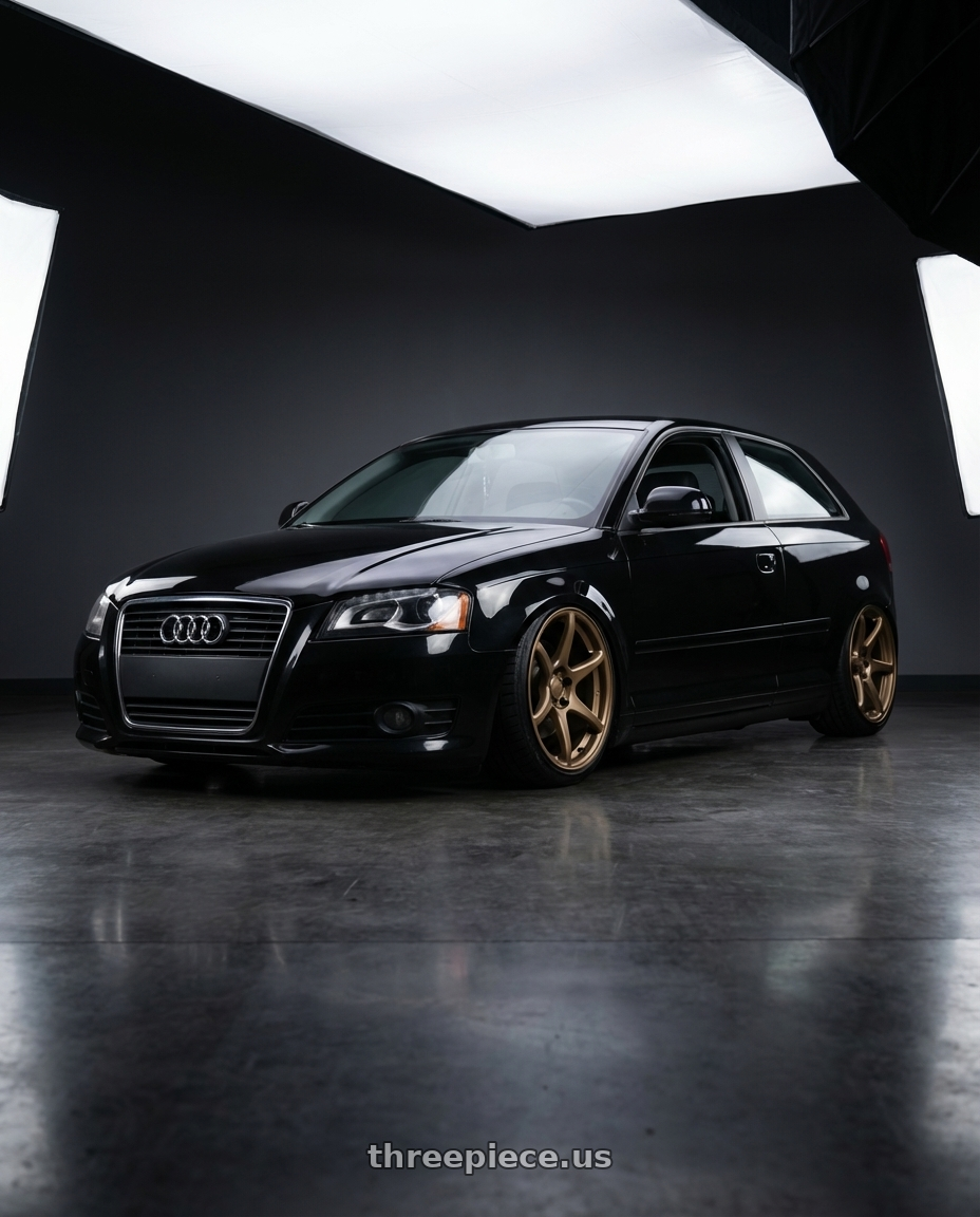 2012 Audi A3 8P with Kansei K11B Tandem 5X112 19x10.5 22 Bronze wheels front three quarter view stanced stance