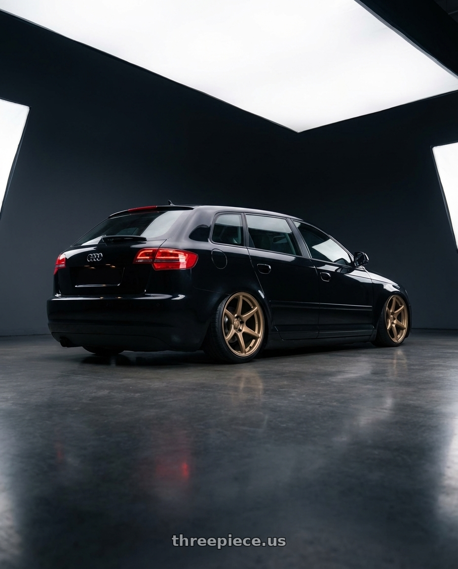 2012 Audi A3 8P with Kansei K11B Tandem 5X112 19x10.5 22 Bronze wheels rear three quarter view slight stretch tires