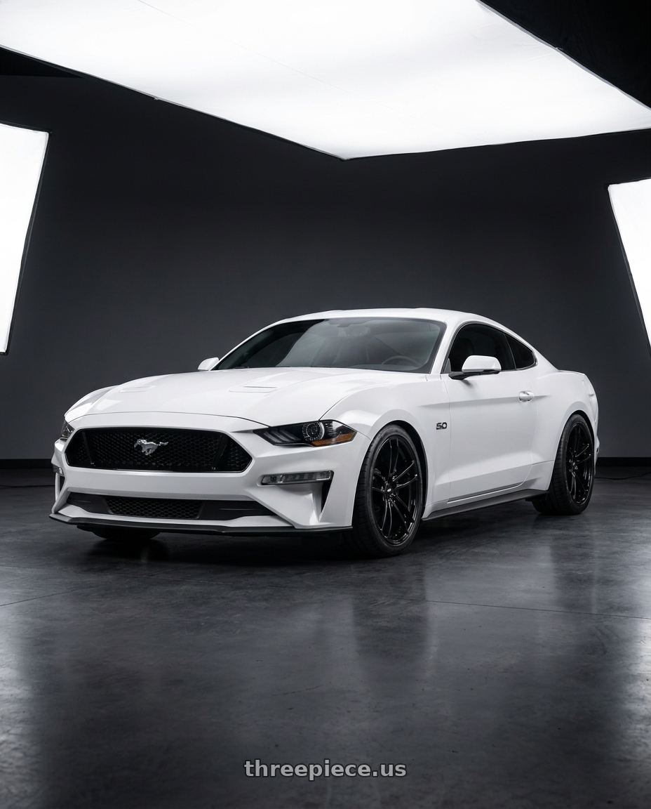 2021 Ford Mustang GT with American Racing AR941 MACH FIVE 5X114.3 19X11 +25 GLOSS BLACK wheels