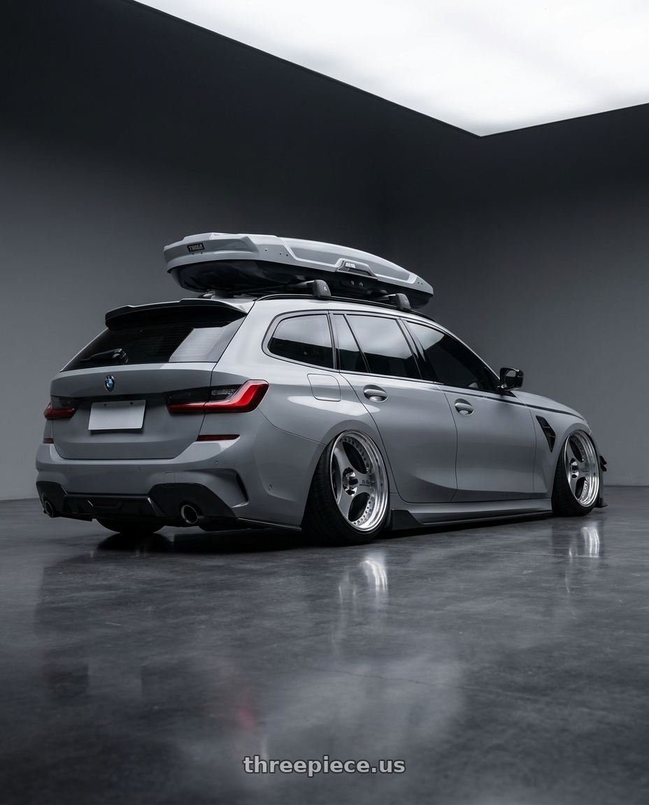2021 BMW G21 with Advan Racing ONI2 PROGRESSIVE 5x114.3 20x10.0 +42 MACHINING & DIAMOND CUT wheels rear three quarter view slight stretch tires