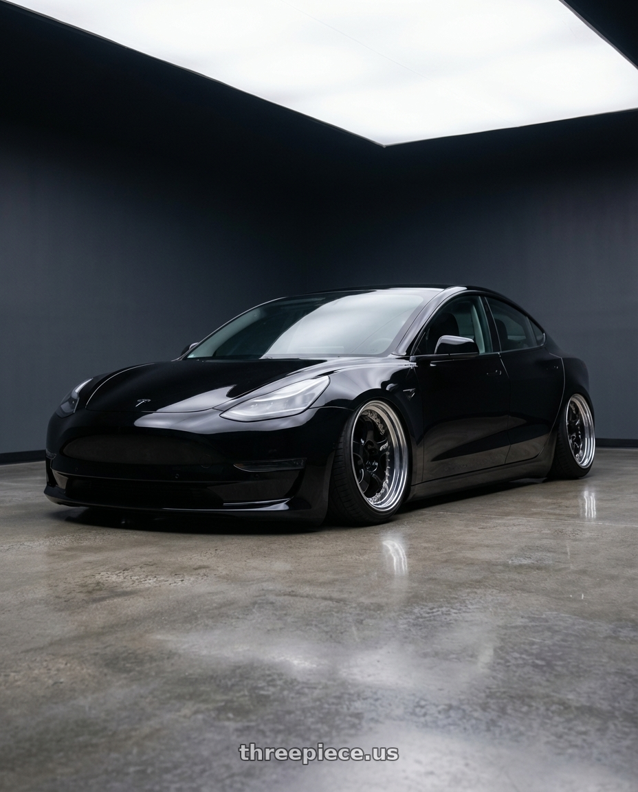 2021 tesla model 3 with Work Meister S1 3P 5x100 18x9.5+3 A Disk Black wheels