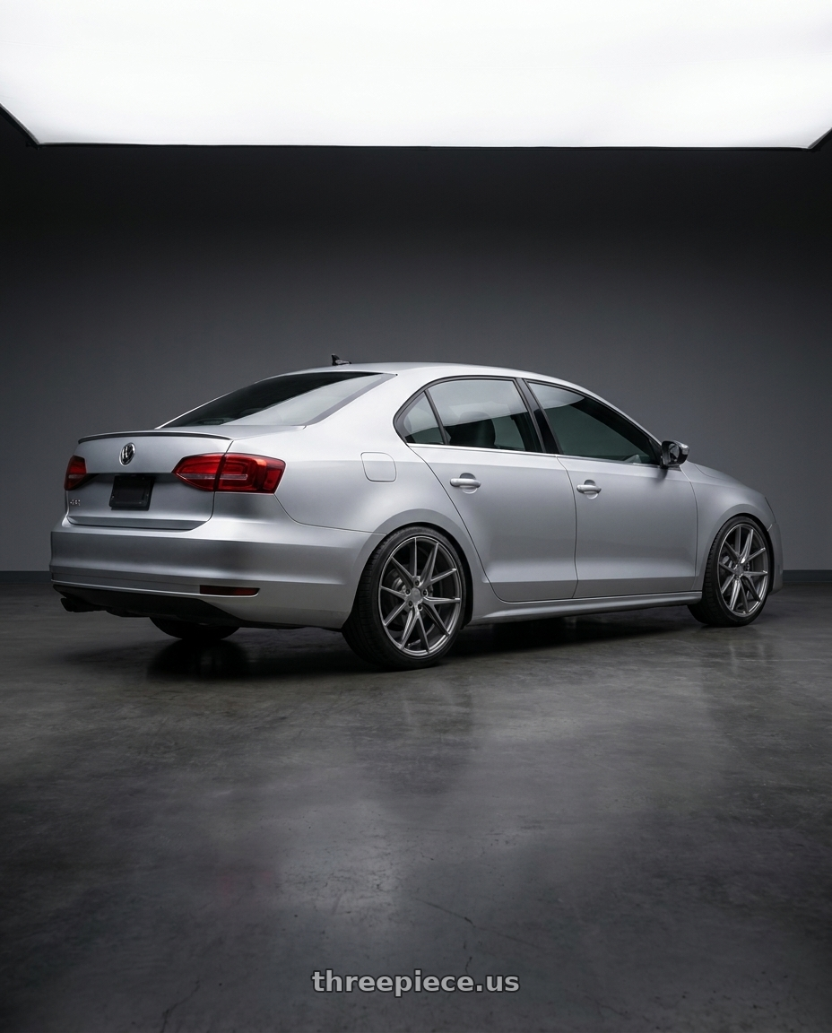 2016 Volkswagen Jetta GLI MK6 with Niche 1PC M116 MISANO 5X112 18X8 +42 MATTE GUN METAL wheels rear three quarter view square tires