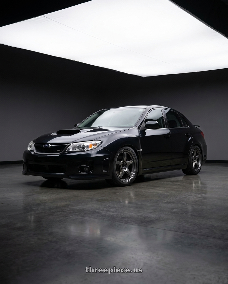 2011 Subaru wrx obsidian pearl with Gram Lights 57CR 5x100 18x9.5 +38 HS GUNMETALLIC wheels